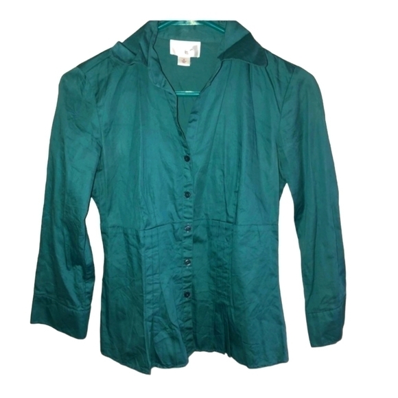 5/$10 Ann Taylor loft green button down shirt size 0 - Picture 1 of 6